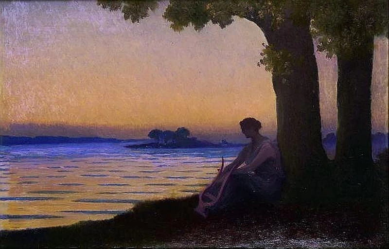 Giovane donna con la lira al tramonto, 1919